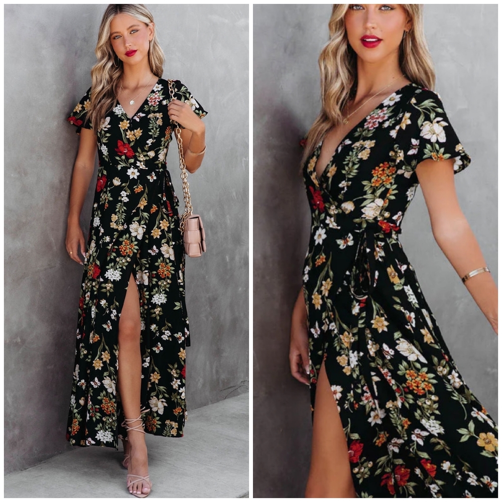 Sugarlips Willa Floral Lunar Maxi Wrap Dress